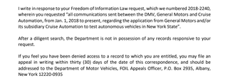 Response from the NY DMV